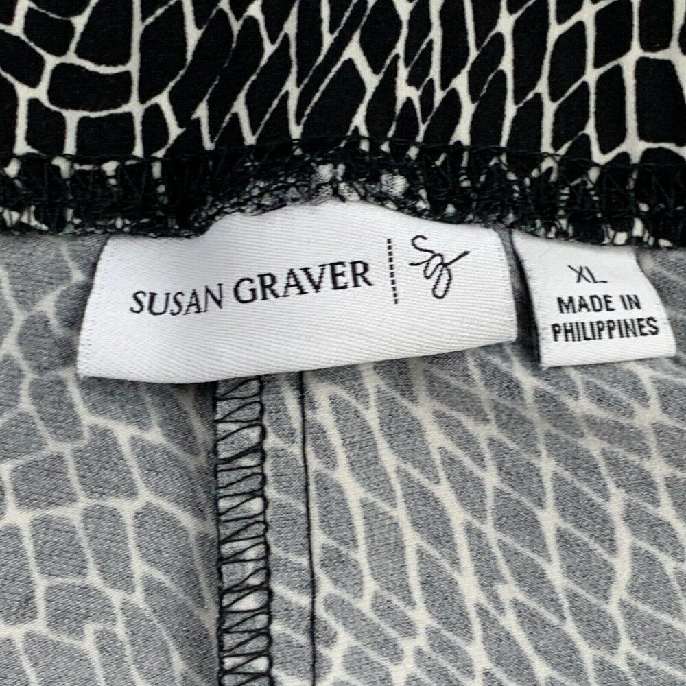 Susan Graver Pants sz XL Palazzo Elastic Waist Pull on Black White 27" Inseam - Picture 6 of 9